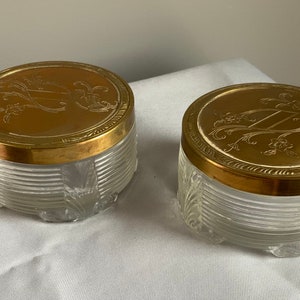 Vintage Art Deco Style Heavy Glass Powder Box Set with Metal Lids