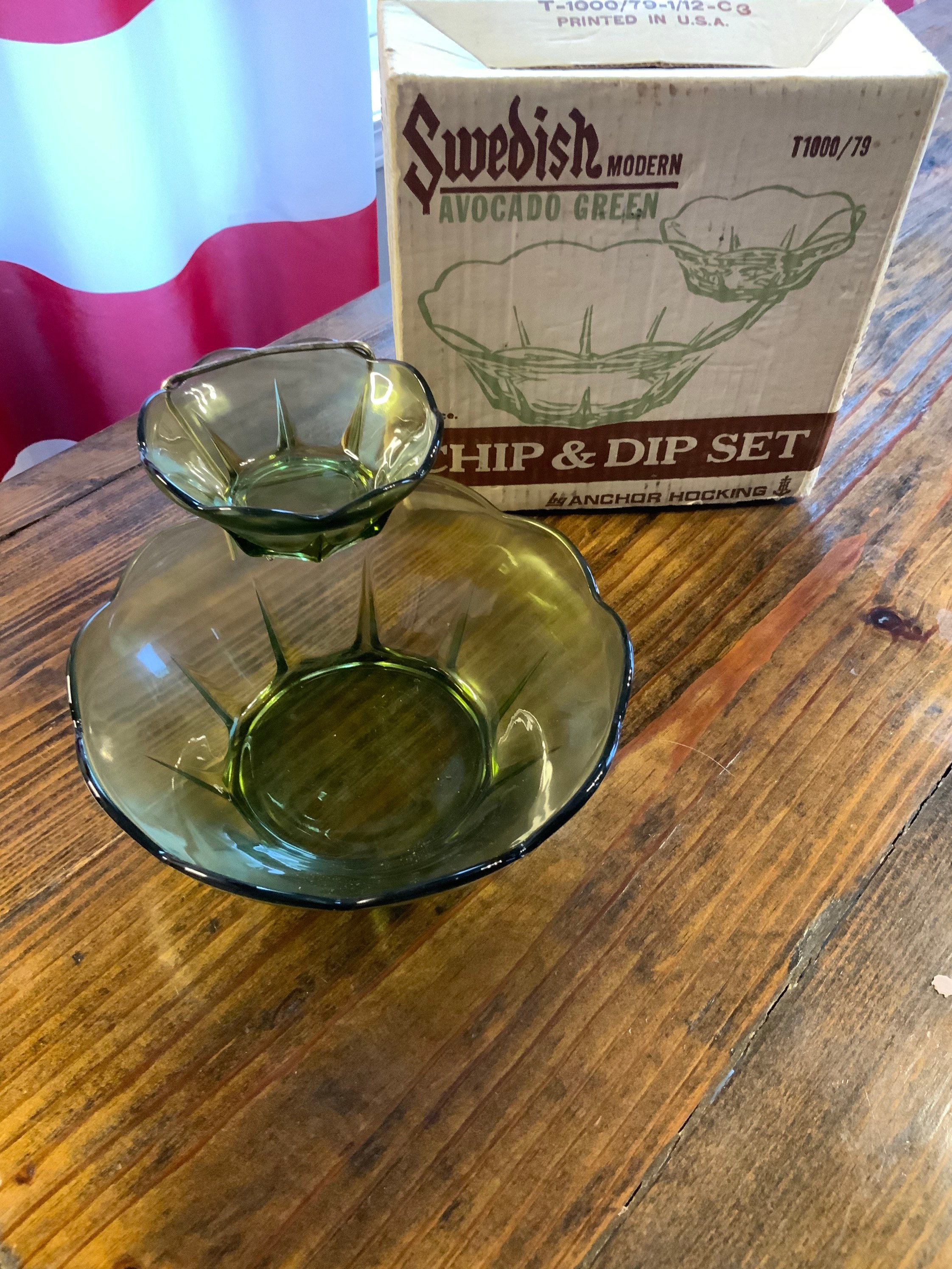 Vintage Anchor Hocking Swedish Modern Avocado Green 3 Pc Chip and