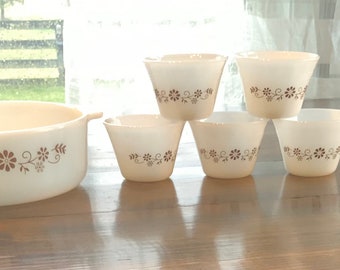 7 pc. Dynaware Pyr-O-Rex Ovenproof Bowl Set Brown Cornflower on Milkglass