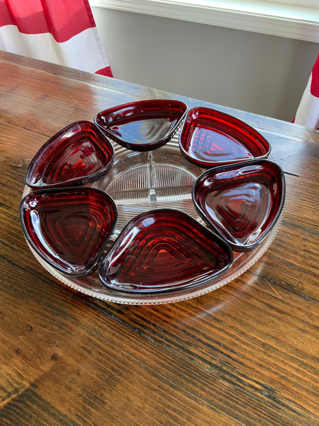 Anchor Hocking “manhattan” Vintage 7pc Lazy Susan Serving Set 14” 6