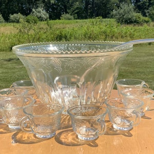 Vintage Indiana Glass Princess Punch Bowl Set