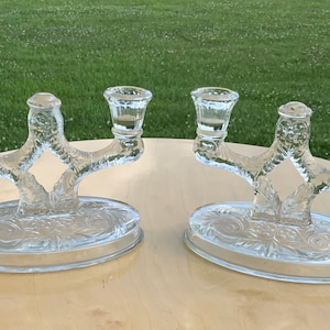 Pair of Vintage glass Candleabras