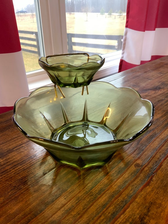 Vintage Anchor Hocking Swedish Modern Avocado Green 3 Pc Chip and