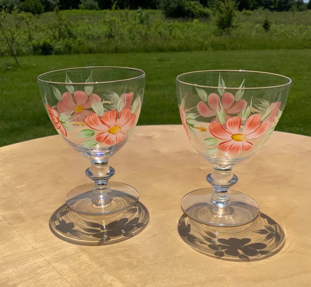Franciscan Desert Rose Painted Glass Pair of Footed Sherbet Dishes