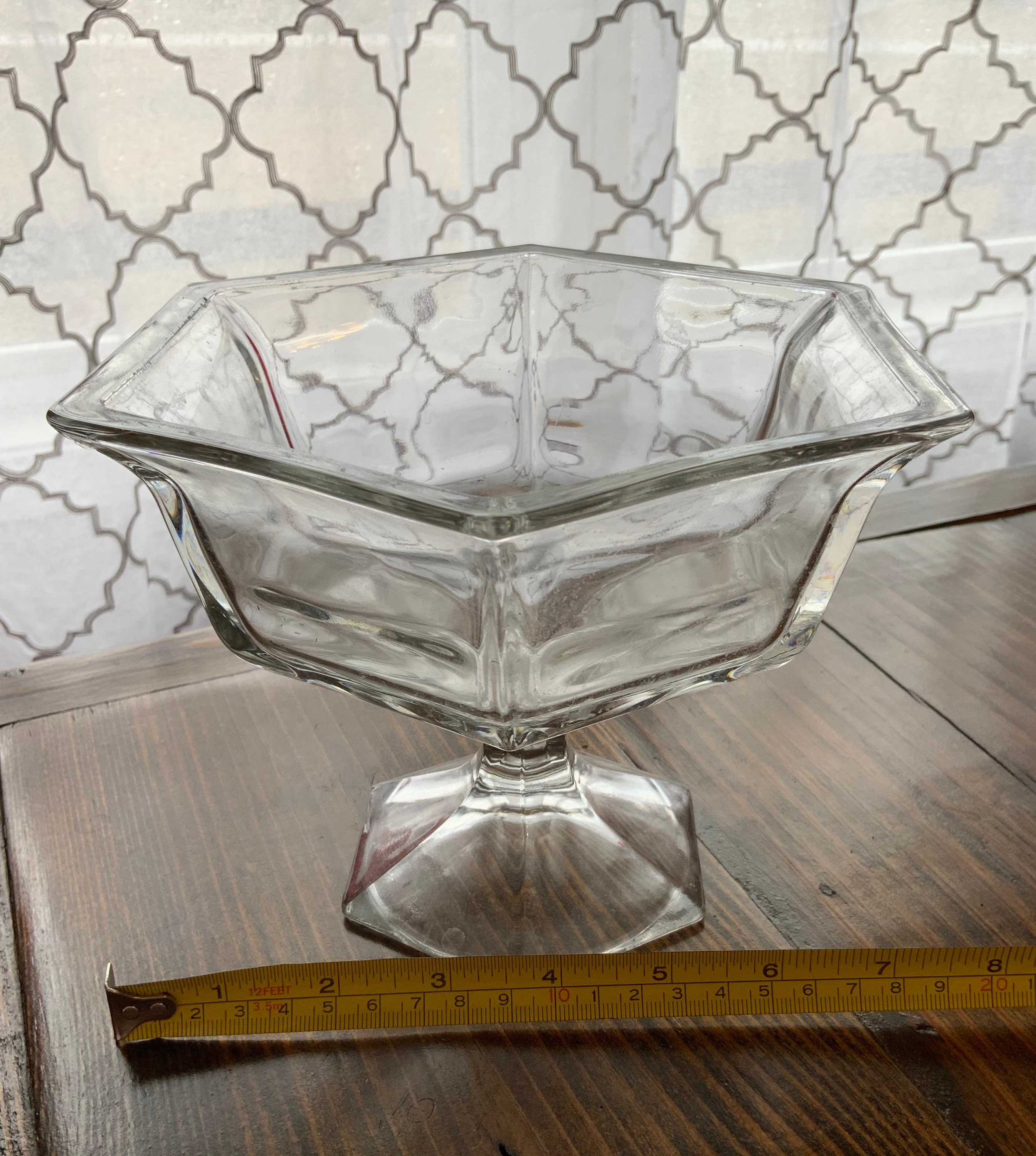 Compote Style Octagon Clear Glass Planter Bowl Etsy