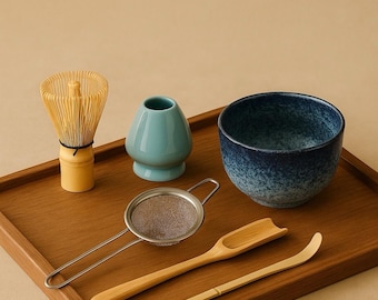 Premium Matcha Complete Tea Set Kit, Bamboo Whisk, Ceramic Bowl & Tools. Traditional Japanese Matcha Gift Set for Tea Lovers