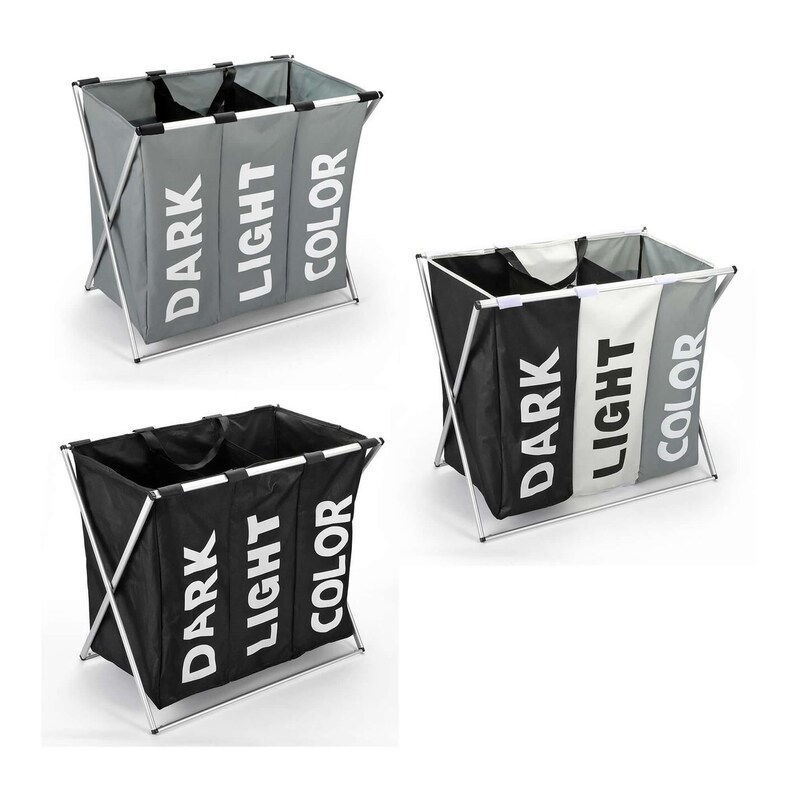 Premium Collapsible Laundry Bag Basket With 3 Compartments & Etsy UK