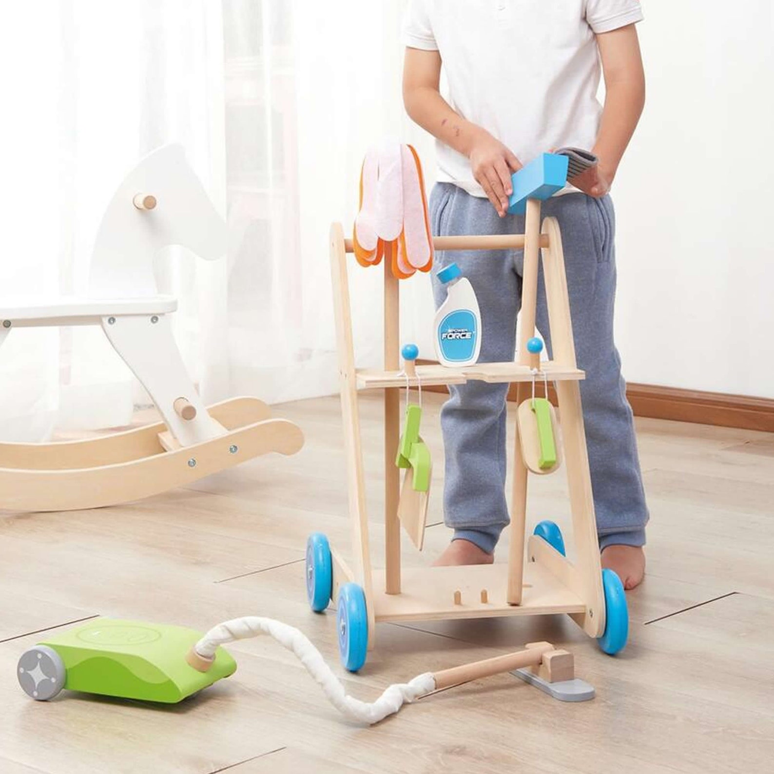 11PC Wooden Toy Cleaning Cart Trolley Pretend Play Set for Etsy