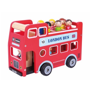 Wooden London Original Double Decker Sight Seeing Red Bus with Drive and Passengers