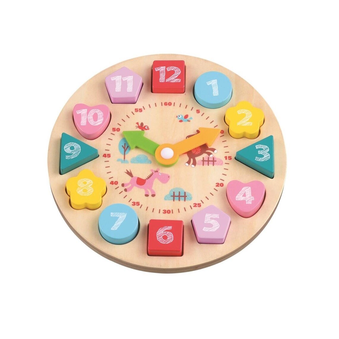 Wooden Learning clock with shapes teaching hours animal Etsy