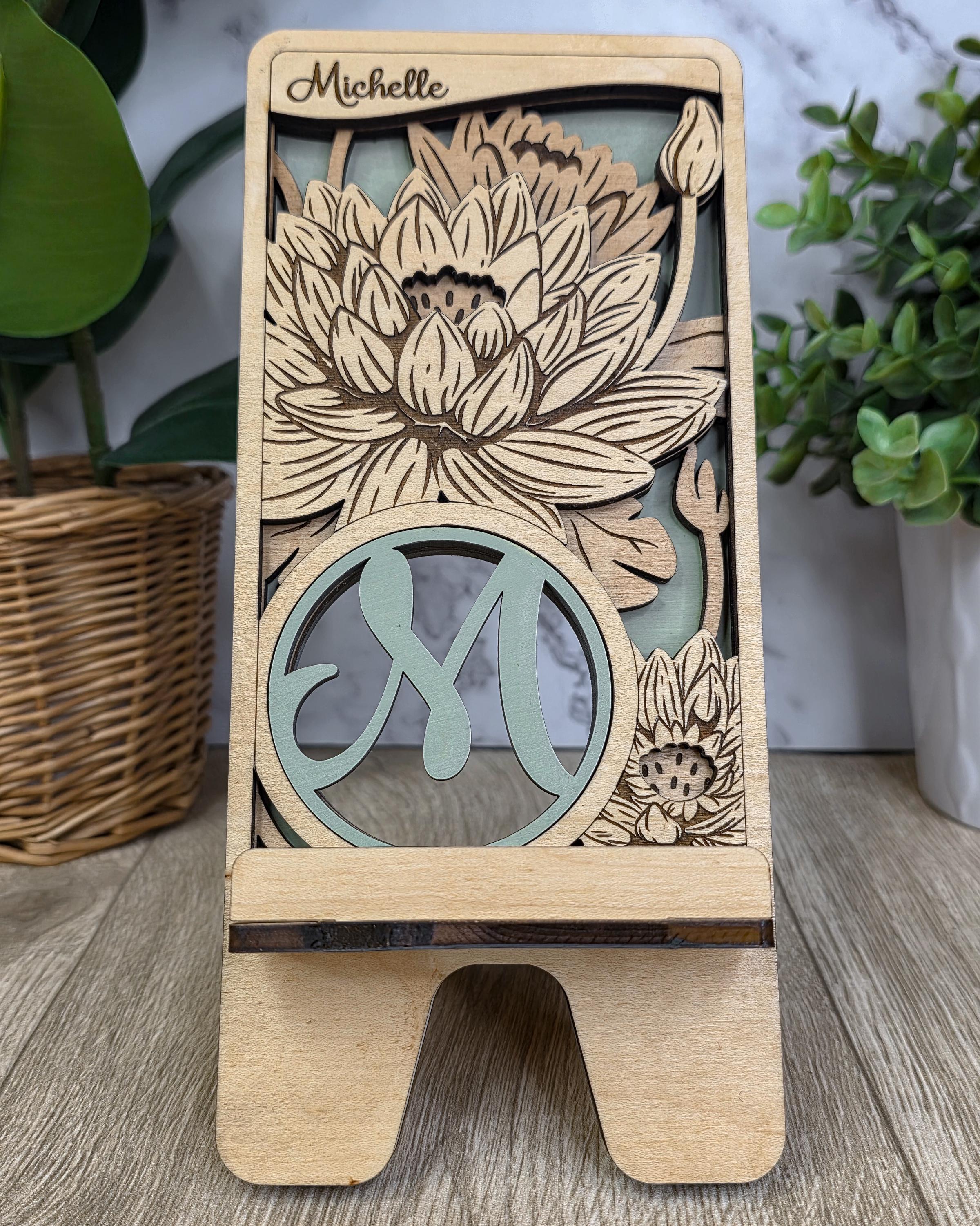 Monogram Machine Stand Personalized Monogram Phone Stands, Laser Cut From Walnut & Maple MDF ...