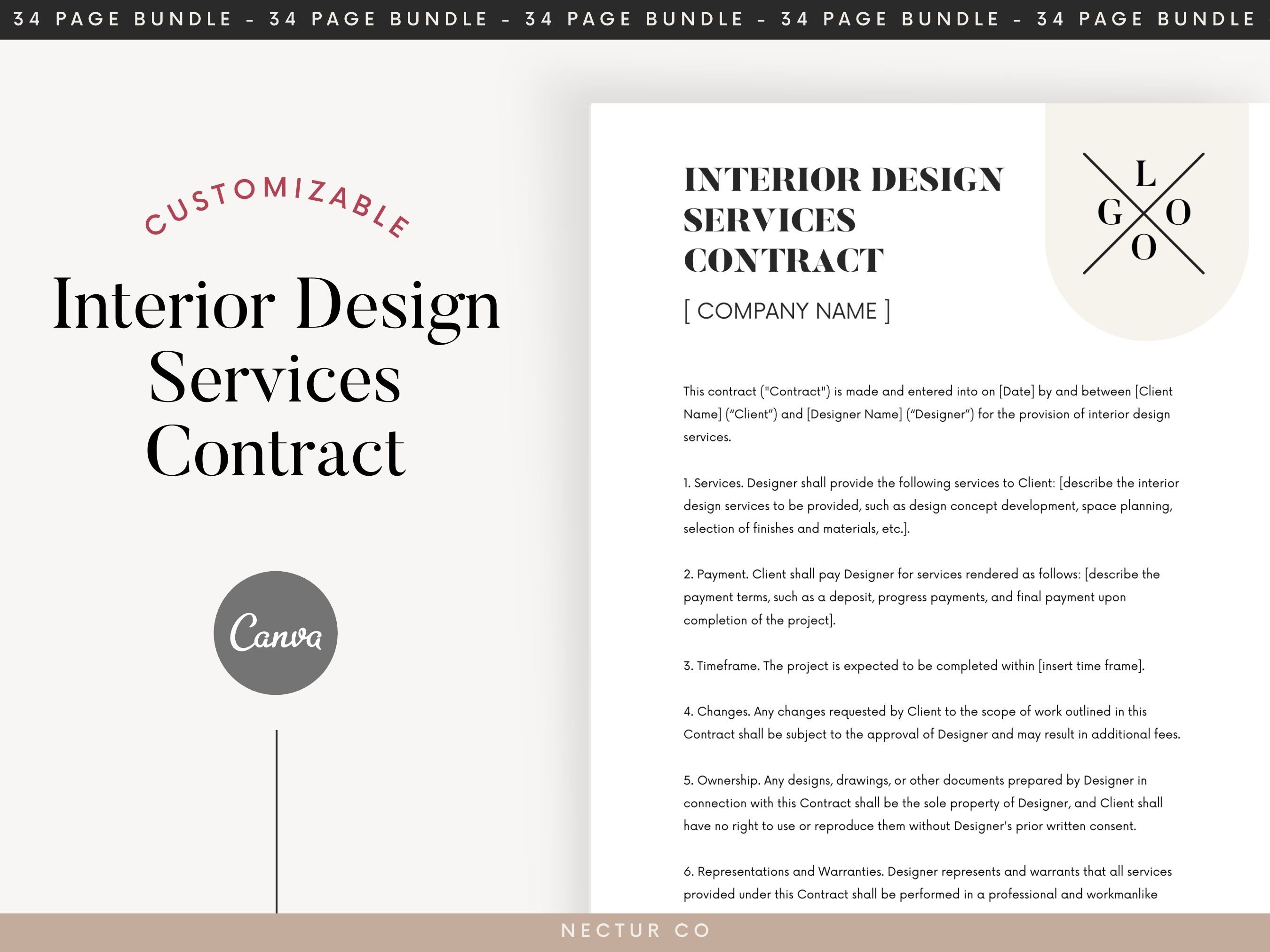 Contract Template Interior Design, Interior Designer Template, Contract