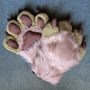 Fursuit Handpaws - tan and green