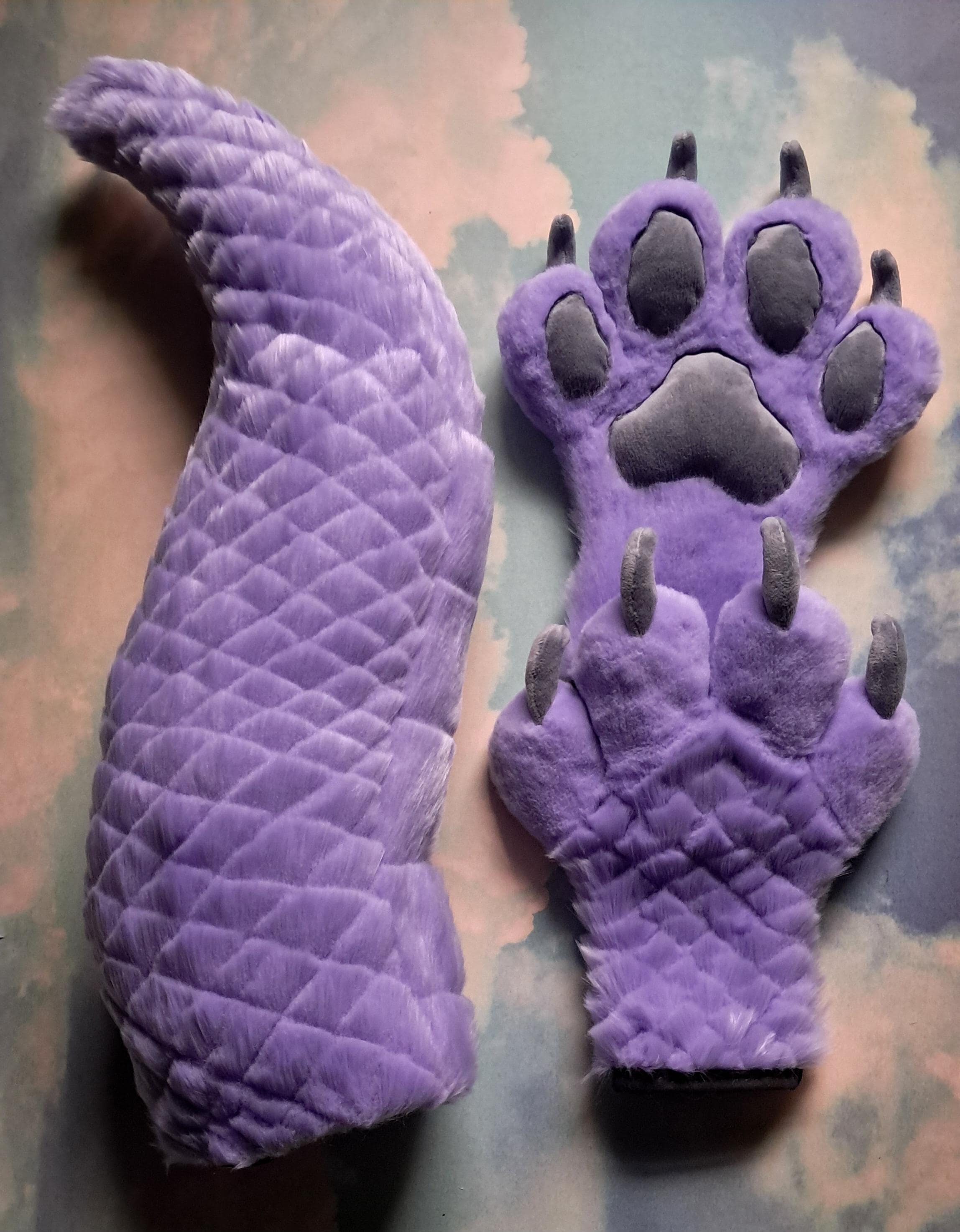 Fursuit Paws and Tail - lavender dragon, reptile, or dinosaur