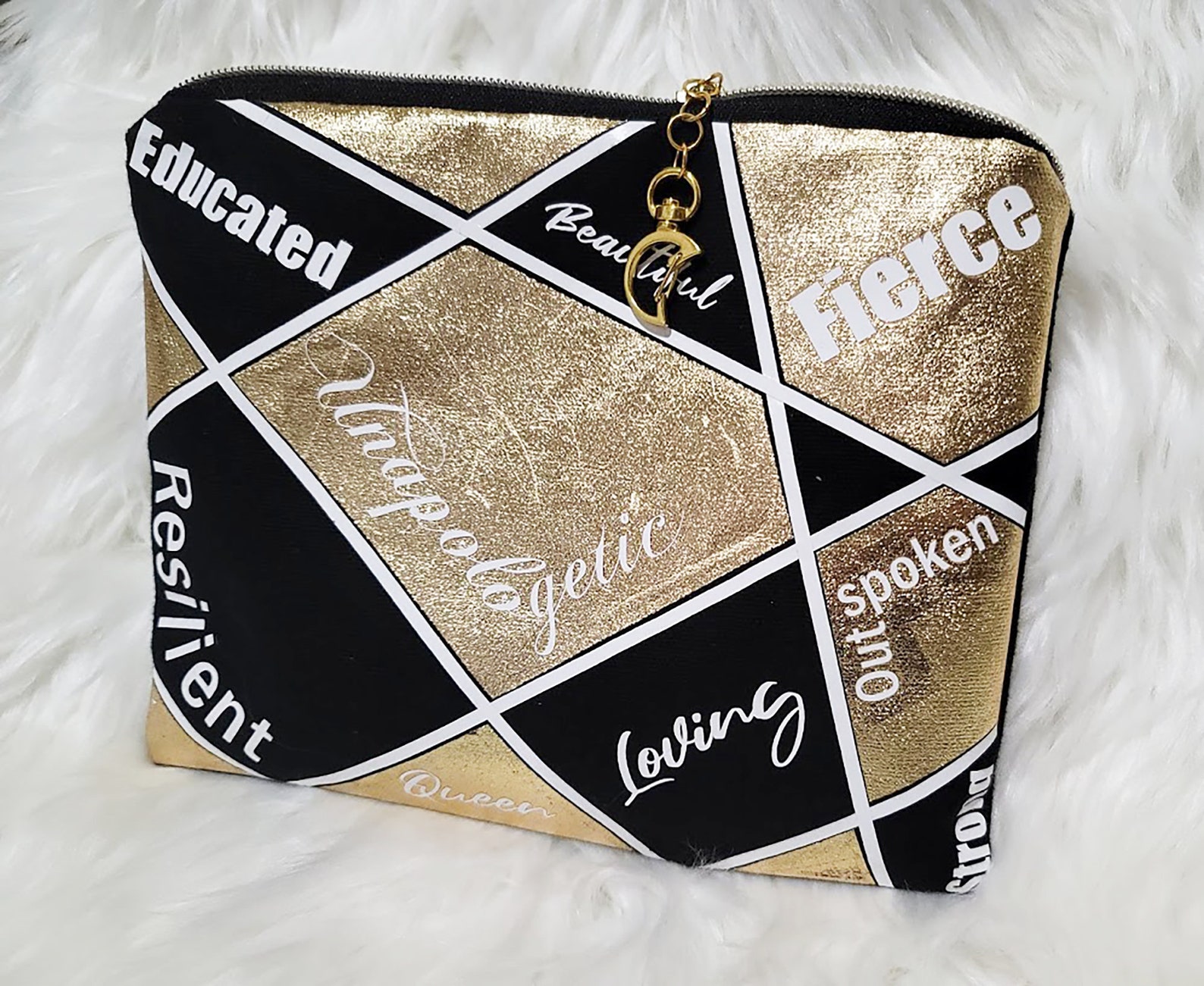 Inspirational Words Gold Clutch Inspiring Words Black Clutch Etsy UK