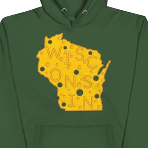 Sudadera con capucha y queso del estado de Wisconsin / Recuerdo de Wisconsin / Ropa con cabeza de queso / Amo Wisconsin / Dairyland / Badger State / Universidad de Wisconsin / Unisex