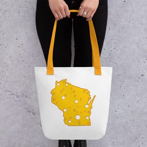 Bolsa de queso de Wisconsin / Recuerdo de Wisconsin / Regalos con temática de queso / Amo Wisconsin / Regalos con temática de Dairyland / Bolsa de supermercado blanca y amarilla