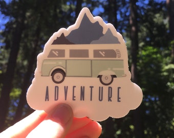 Adventure Sticker, PNW, Camper Van, Outdoors, Portland, Oregon, Forest, Mountains, Vinyl Sticker