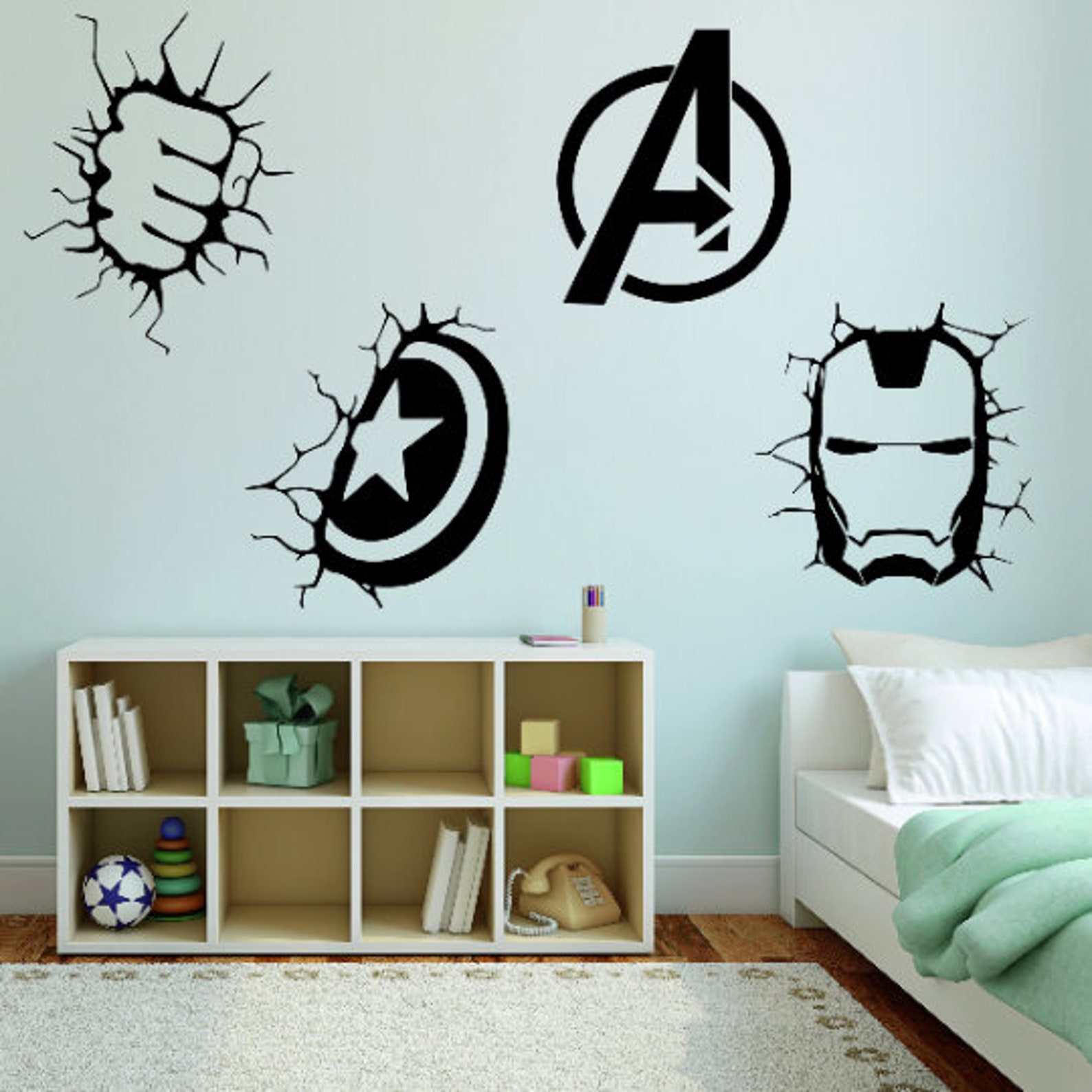 Marvels Avengers Bedroom Hero Superhero Cracked Wall 3D Effect Vinyl