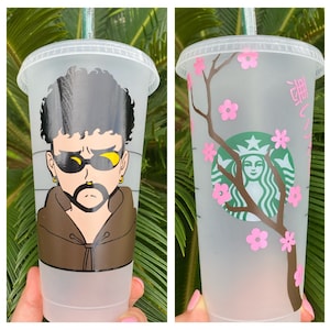 bad bunny starbucks cold cup, yonaguni, bad bunny yonaguni, el conejo malo, bad bunny custom cup, benito cup