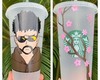 bad bunny starbucks cold cup, yonaguni, bad bunny yonaguni, el conejo malo, bad bunny custom cup, benito cup