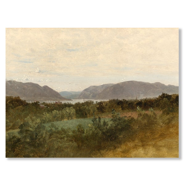 Vintage landscape painting, Landscape wall art, Antique oil painting, Landscape print, Printable art, Hudson River valley, Digital download