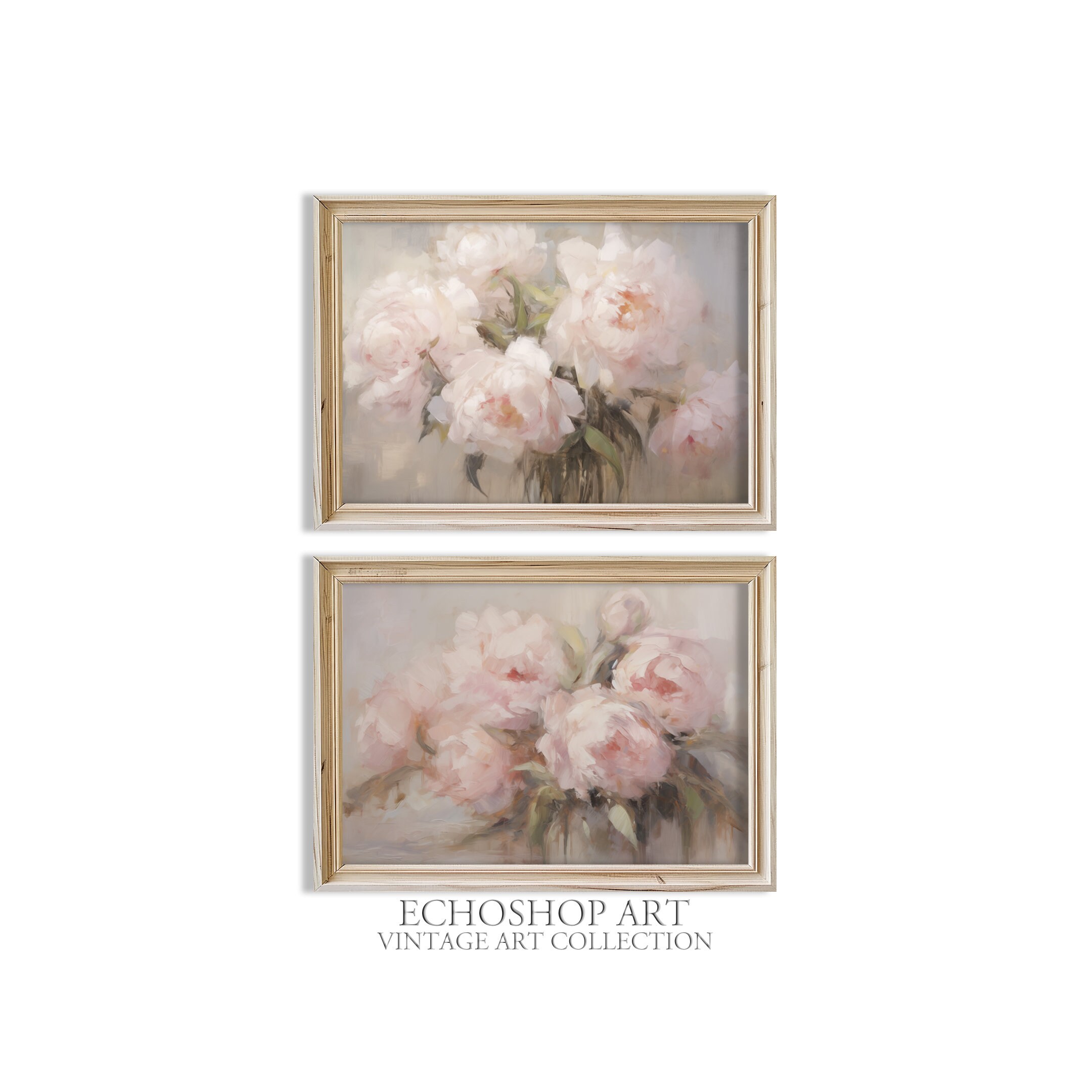 Pink Peony Print Set of 2, Vintage Floral Wall Art, Cottagecore ...
