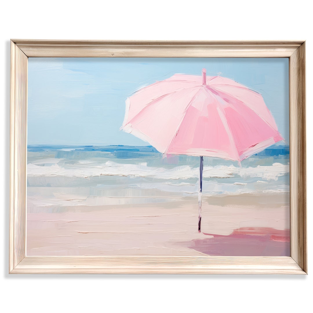 Beach Prints, Pink Wall Art, Beach Umbrella Print, Coastal Prints