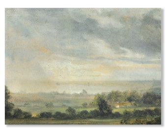 Vintage Landscape Oil Painting: Cloudy Sky Art Print (Digital Download)