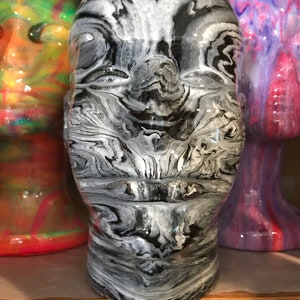 Black & White Painted MALE Wig Head: One-Of-A-Kind, Unique, Multiple Colored Wig Heads - 10.5 Inches Tall