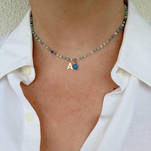 Collar de mal de ojo/Collar de mal de ojo dorado/Joyas personalizadas/Collar de protección/Collar con dije de letra personalizado-Joyas personalizadas