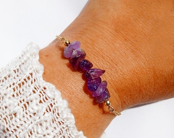 Raw Amethyst Bracelet: Golden Stainless Steel Chain, Harmony Jewelry