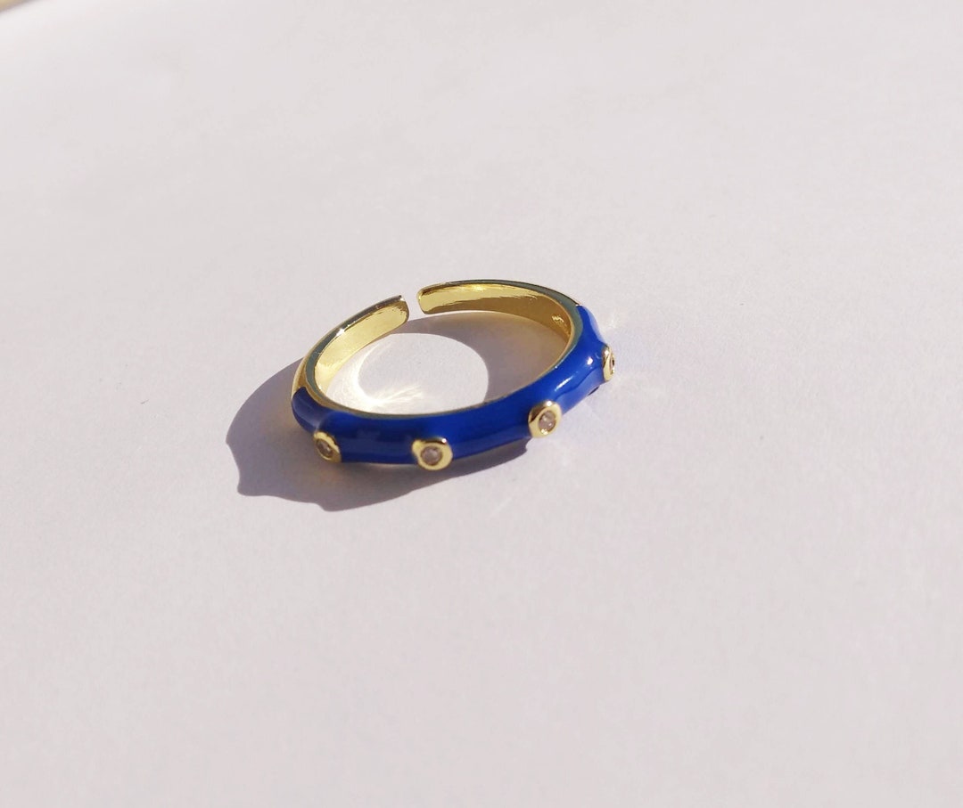 18k Gold Plated Blue Gold Enamel Band/dainty Ring Women/minimalist Ring ...
