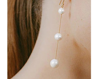 Long Freshwater Pearls Earrings, Long gold dangle earrings, Wedding gift, Bridesmaid Gift, Christmas Gift