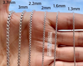 925 Sterling Silver Box Chain Necklace, Rhodium, Thin Dainty Necklace, Mirror Polished, Italian Made, .8-3.7mm ,16-30 Inches, Him, Her