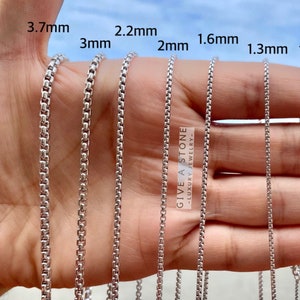 Box Chain Necklace Solid 925 Sterling Silver Italian 16&quot;, 18&quot;, 20&quot;, 22&quot;, 24&quot; 26&quot;, 28&quot;, 30&quot; Size .08mm, 1mm, 1.3mm, 1.6mm, 2mm, 3mm,Her/Him,