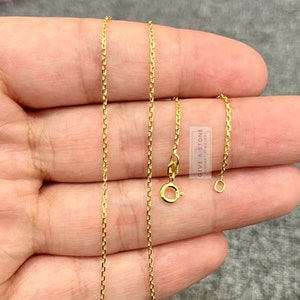 14K Gold Cable Link Chain Necklace, 0.8mm Thin Dainty, Super Thin and Delicte Minimalist Look, Pendant/Charm Chain, Over 925 Sterling Silver