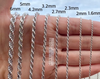Sterling Silver Twisted Rope Chain Necklace: High Polished, 1.3-5mm
