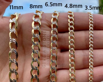 14K Gold Plated Curb Chain: Two Tone Sterling Silver Cuban Chain