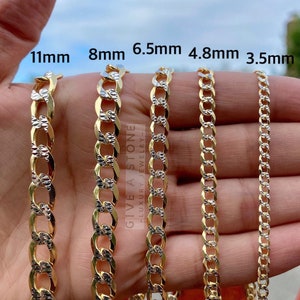 14K Two Tone Pave Curb Chain, 925 Sterling, Italian Made, Cuban, 2.5mm-8mm, Size 16-30, Men/Woman Chain, GIFT, SALE*