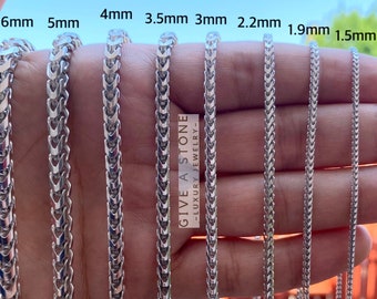 Sterling Silver Franco Chain Necklace: Rhodium Plated, 1mm-5mm Width