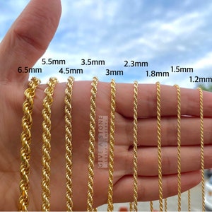 14K Gold Diamond Twist over 925 Sterling Silver Rope 1.2mm 1.5mm 1.8mm 2.3mm 3mm 3.5mm 4mm 4.5mm 5.5mm 6.5mm,Everyday Chain, Gift, Sale