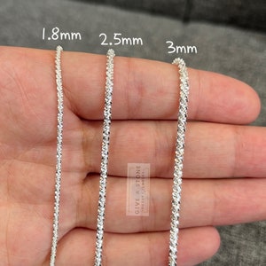 925 Sterling Silver Sparkle Glitter Margarita Twisted Rock Chain Necklace, Dainty Minimalist, 1.8mm,2.5mm,3mm, Diamond Cut, Gift Him/Her