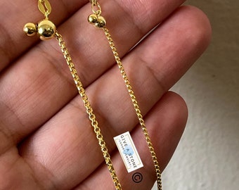 14k Gold Adjustable Round Box Chain Over 925 Silver, Any Size Upto 24 inches For Men and  Women, Gift for Him/Her, Ships Free Best Seller!!