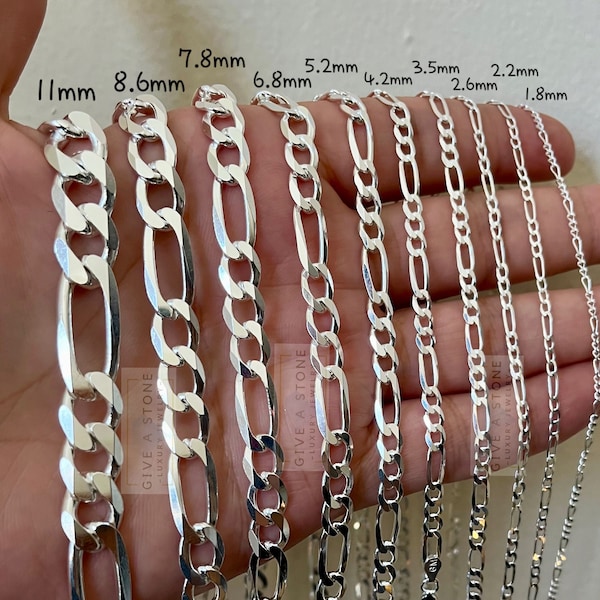 SOLID Silver Figaro Chain, Men Woman Necklace, 925 Sterling Silver, gift for him/her, All Sizes Available 1.8mm -11 mm, 16"-30", SALE!!!