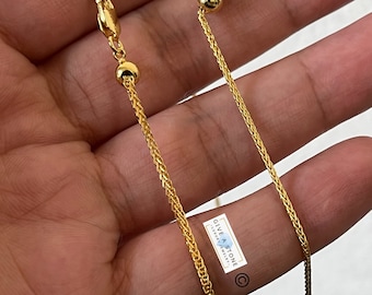 14K Gold Adjustable Wheat Foxtail Necklace Any Size Upto 24inches Over 925 Sterling Silver, High Quality, New, BEST SELLER!!