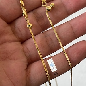 14K Gold Adjustable Wheat Foxtail Necklace Any Size Upto 24inches Over 925 Sterling Silver, High Quality, New, BEST SELLER!!