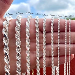 Twisted Rope Chain, SOLID 925 Silver Necklace, Diamond Cut, Men & Woman, 1.3mm 1.6mm 2mm 2.5mm 3mm 3.5mm 4.5mm 5.7mm 7.5mm 8.5mm BEST SELLER