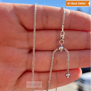 Adjustable 925 Sterling Silver Sparkle  Glitter Margarita Twisted Rock Chain Necklace, Up To 24 Inches 1.8mm, Dainty, Diamond Cut, Him/Her