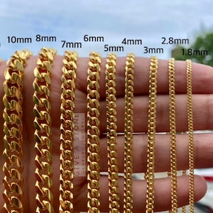 Cadena cubana de oro de 14 quilates de Miami sobre plata de ley 925 genuina, para hombre, mujer, 1,8 mm, 2,8 mm, 3 mm, 4 mm, 5 mm, 6 mm, 7 mm, 8 mm 16-24 pulgadas, VENTA